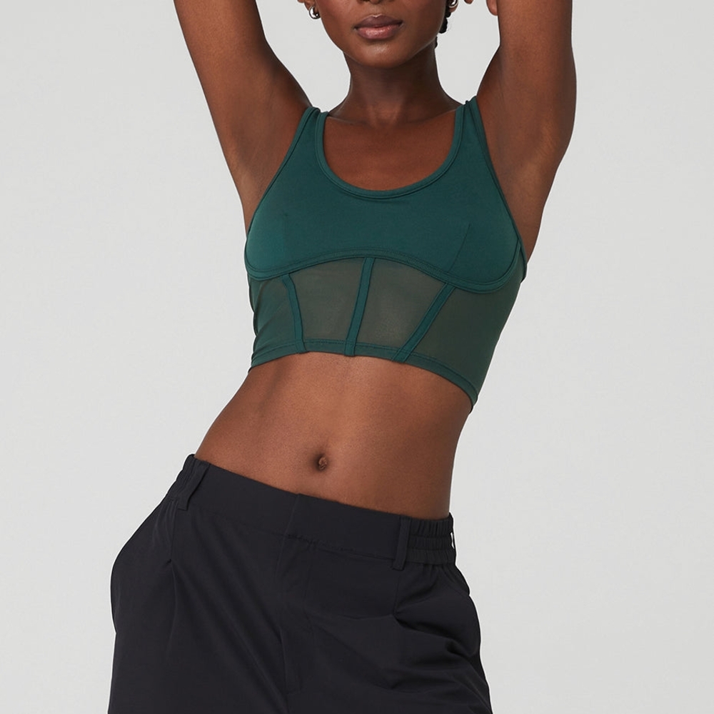 ALO Yoga Mesh Corset Tank Midnight Green